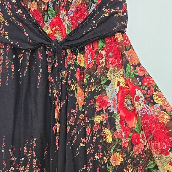 Boho Peasant Hippie Gypsy Floral High-Low Tie At The Waist Maxi Skirt - Picture 4 of 9